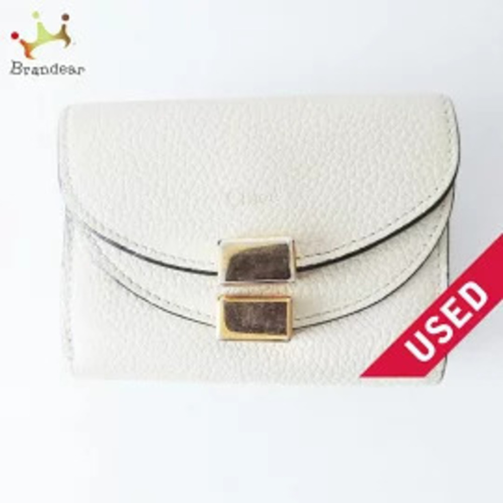 Chloe Georgia Tri fold Wallet Ivory White Leather